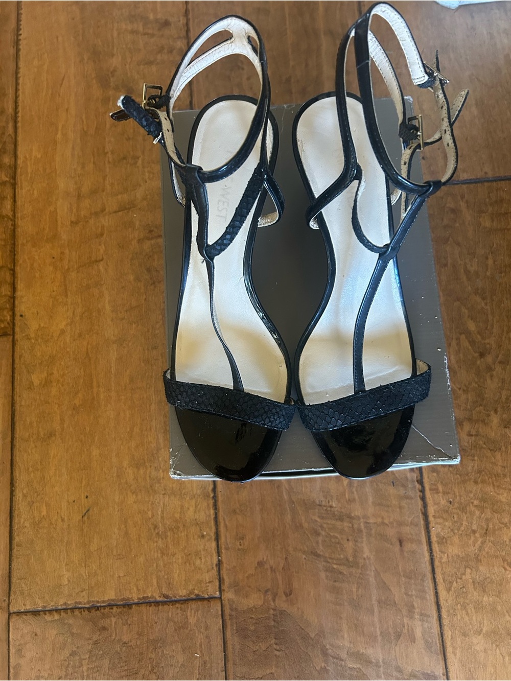 Women's Black Patent Strappy High Heel Sandals by Nine West.